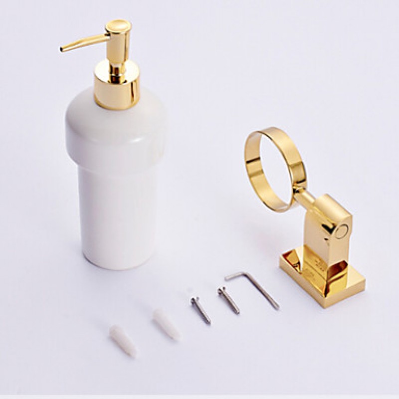 TI- PVD Finish Brass Material Wall Mounted Ceramic Soap Dispenser