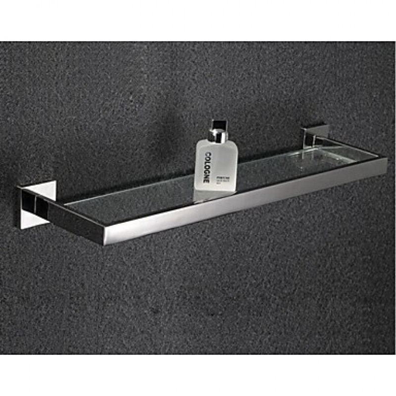 Stainless Steel Bath Hardware Set with Towel Shelf with Bar Glass Shelf Toilet Paper Holder and Toilet Brush Holder