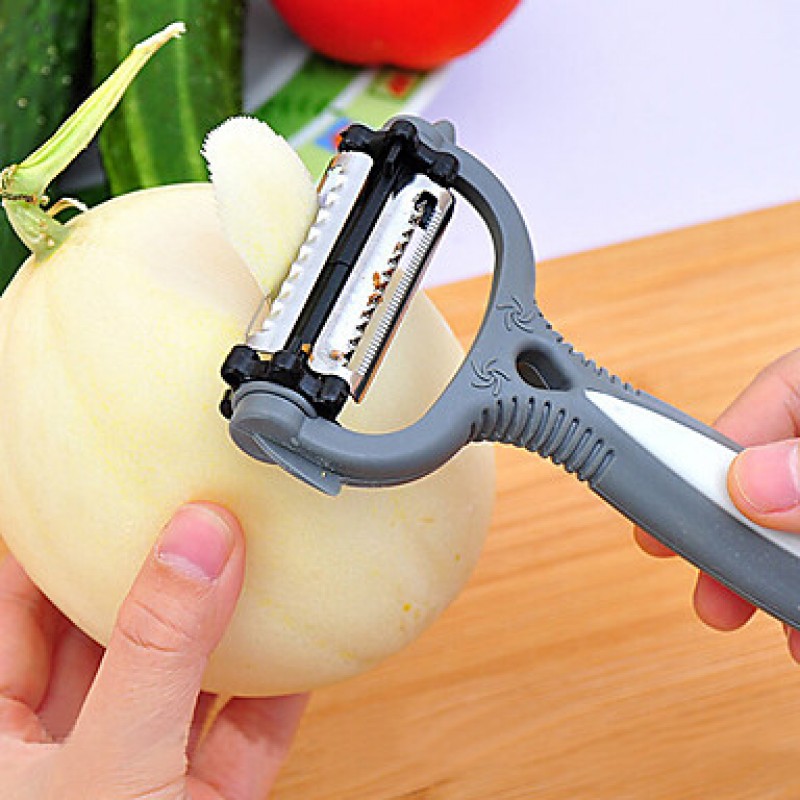 Multifunctional 360 Degree Rotary Potato Peeler Vegetable Cutter Fruit Melon Planer Grater with 3 Blades (Random Color)