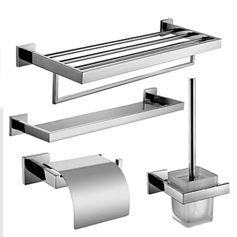 Stainless Steel Bath Hardware Set with Towel Shelf...